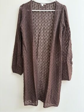 Halogen Brown Open-Front Lace Knit Cardigan